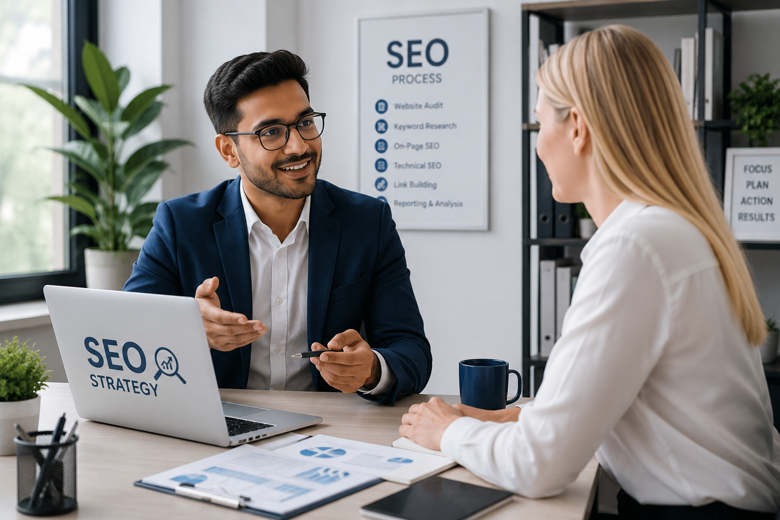 Trusted SEO specialist in Nepal discussing SEO strategy with a client.