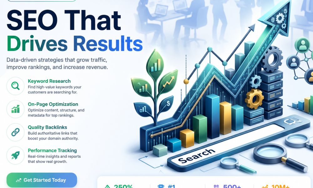 Illustration showing SEO performance improvement, higher Google rankings, and business growth through professional SEO services in Nepal.